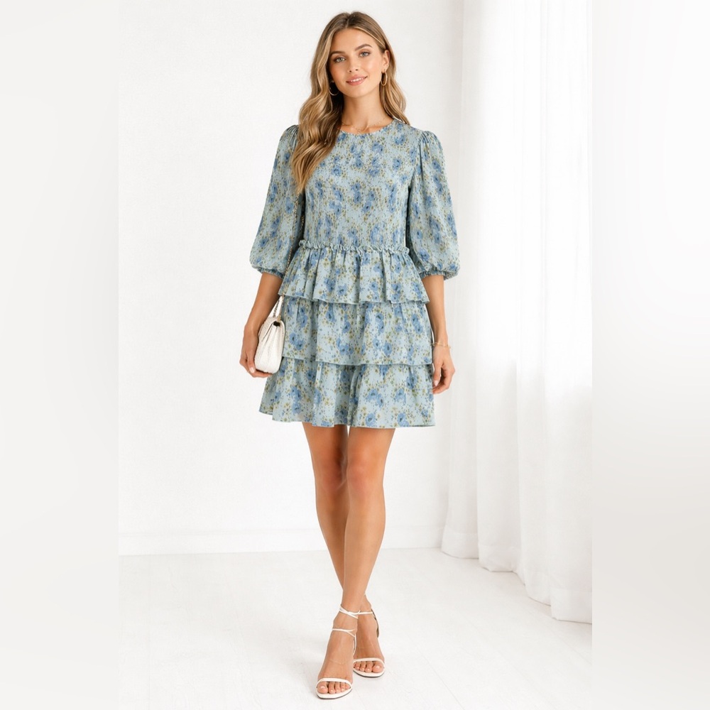GANNI Tiered floral-print georgette mini dress NWOT